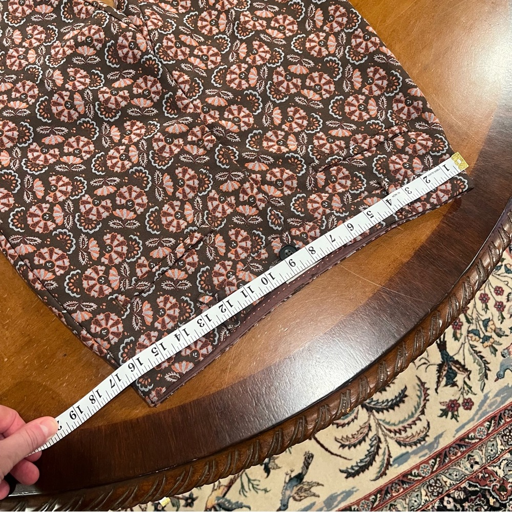 Anthropologie The Essential Slim Floral Jacquard Ankle Length Pant 10 Brown - Picture 13 of 16